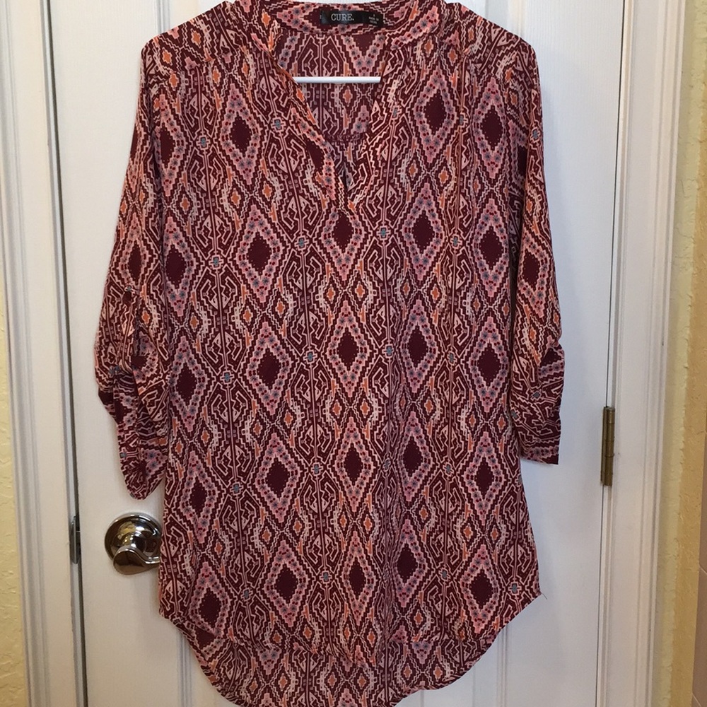 Cuddl Duds Burgundy Patterned Women's Tunic Top
